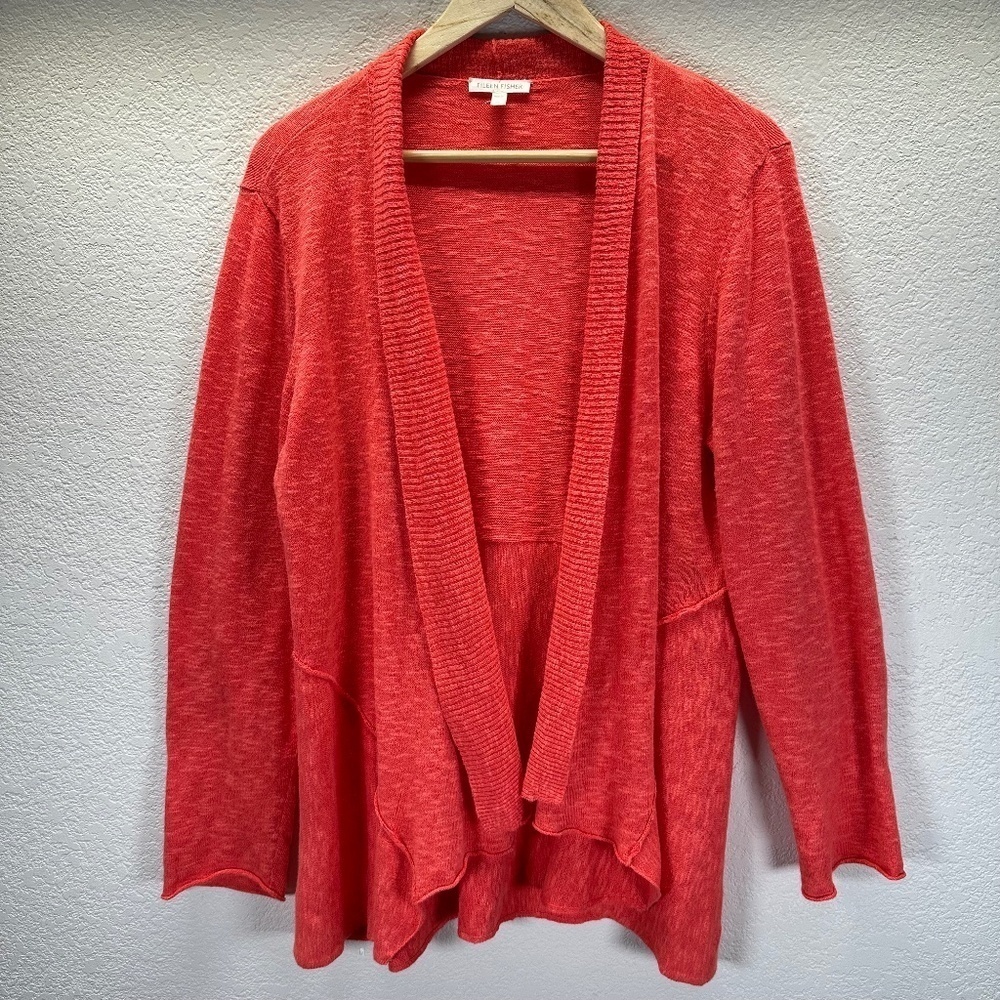 Eileen Fisher Open Front Long Length Cardigan Women's XL Linen Blend Beach Boho